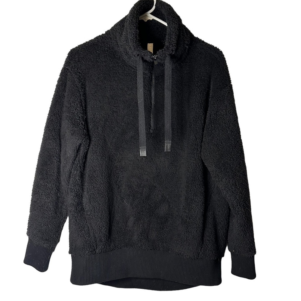 Athleta Talus Sherpa Fleece Pullover Cozy Lounge Cabin Outdoors Black S #486996